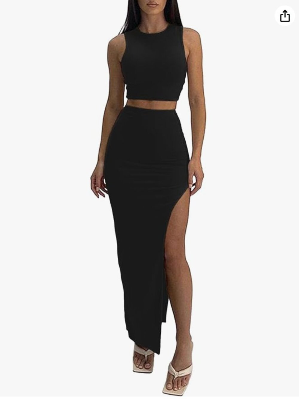 ELLEVEN Two Piece Crop Top Maxi Skirt Dress